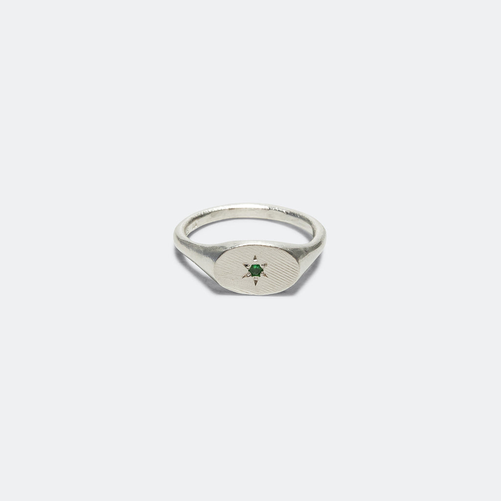 Simple Oval Ring - 925 Silver/Green