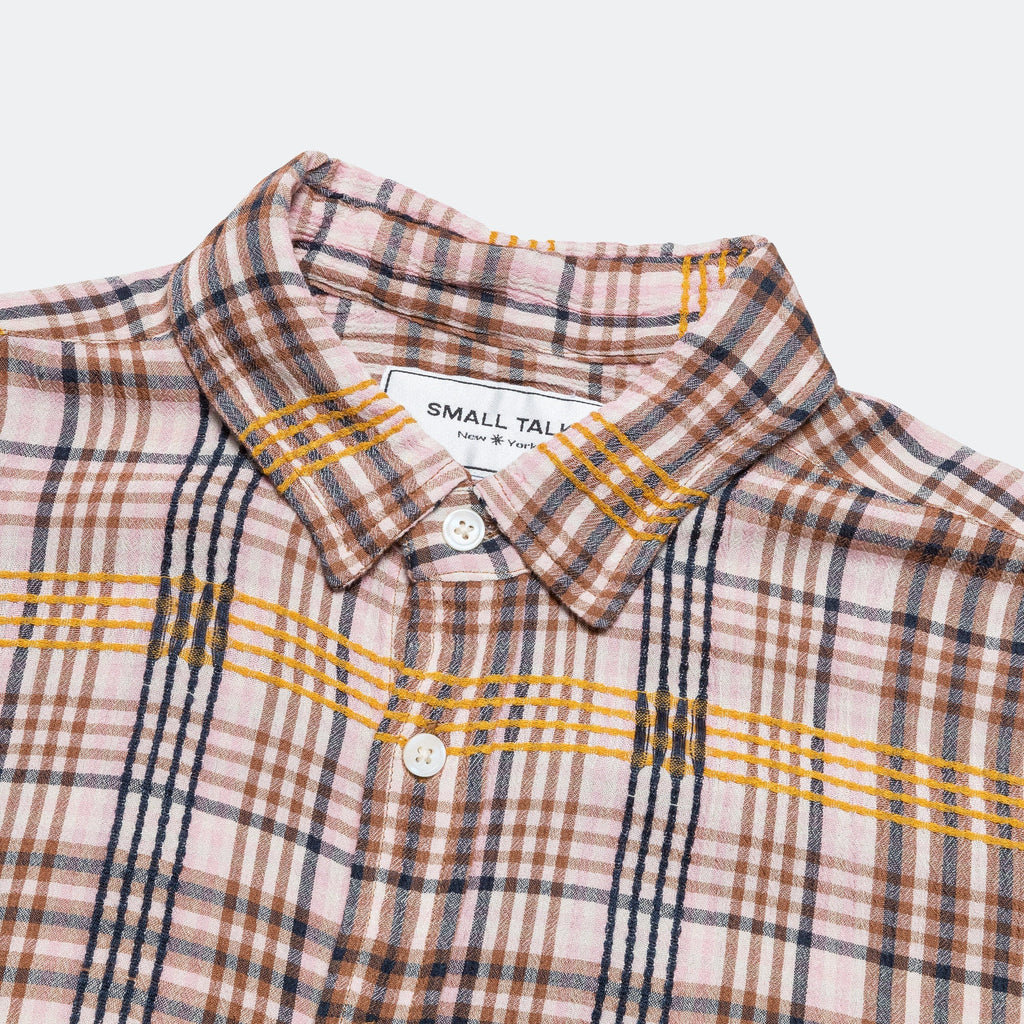 Pink Plaid Dobby L/S Button Down - Pink/Yellow