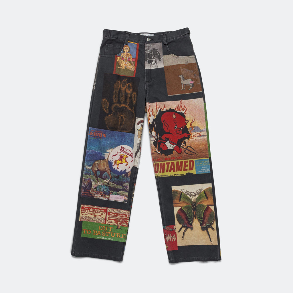 Printed Denim Jean Cut Trouser - Washed Navy/Printed Collage