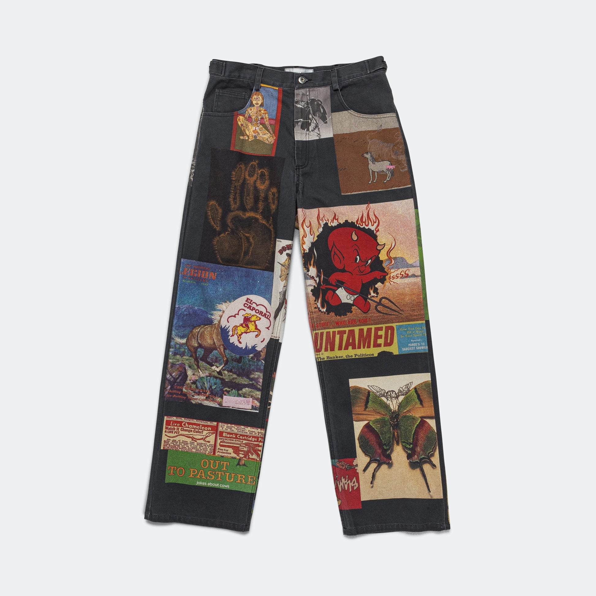 Printed Denim Jean Cut Trouser - Washed Navy/Printed Collage