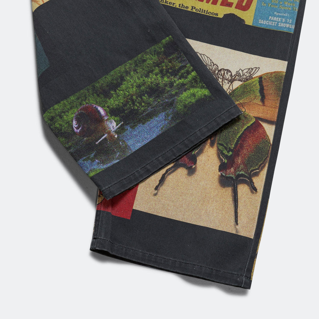 Printed Denim Jean Cut Trouser - Washed Navy/Printed Collage