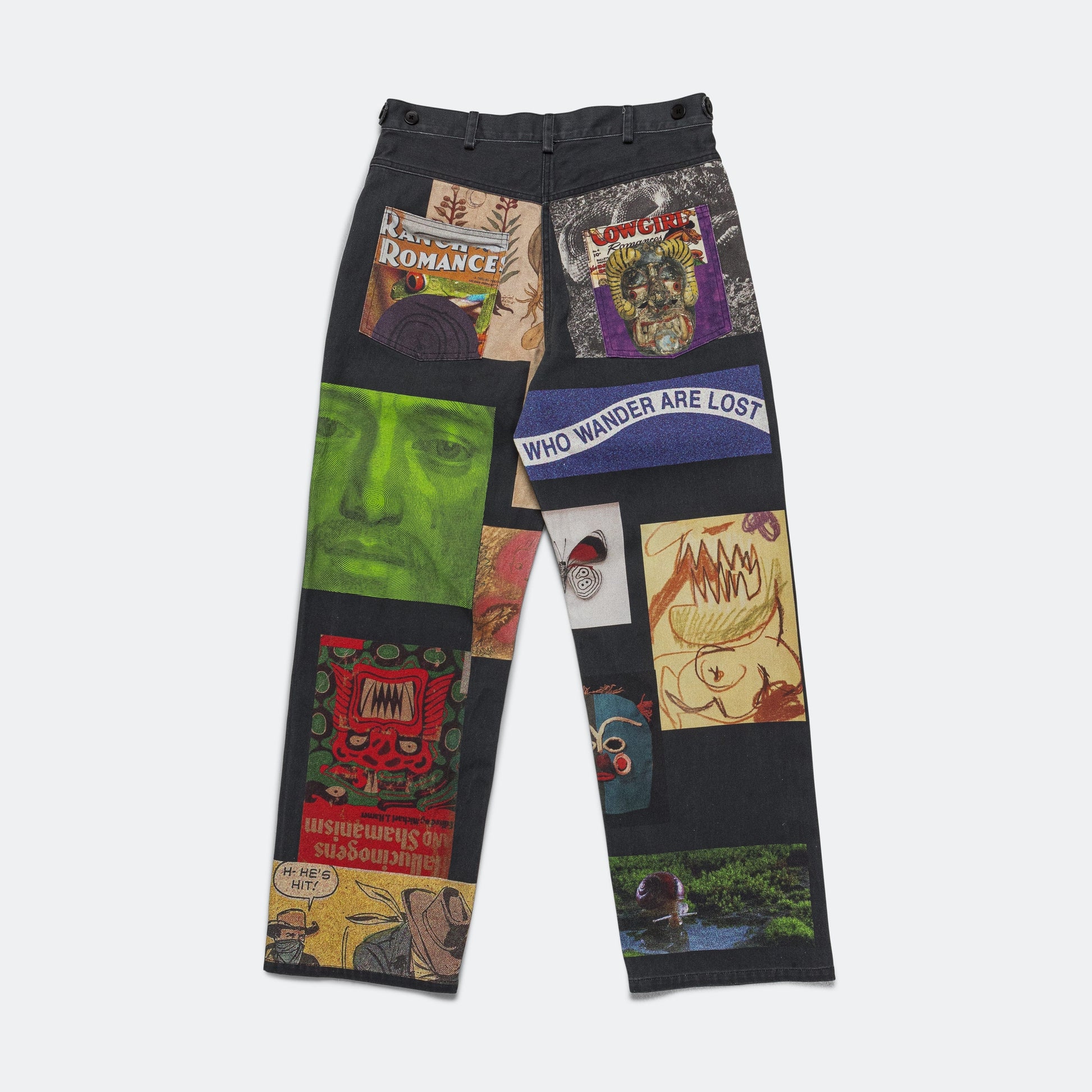 Printed Denim Jean Cut Trouser - Washed Navy/Printed Collage