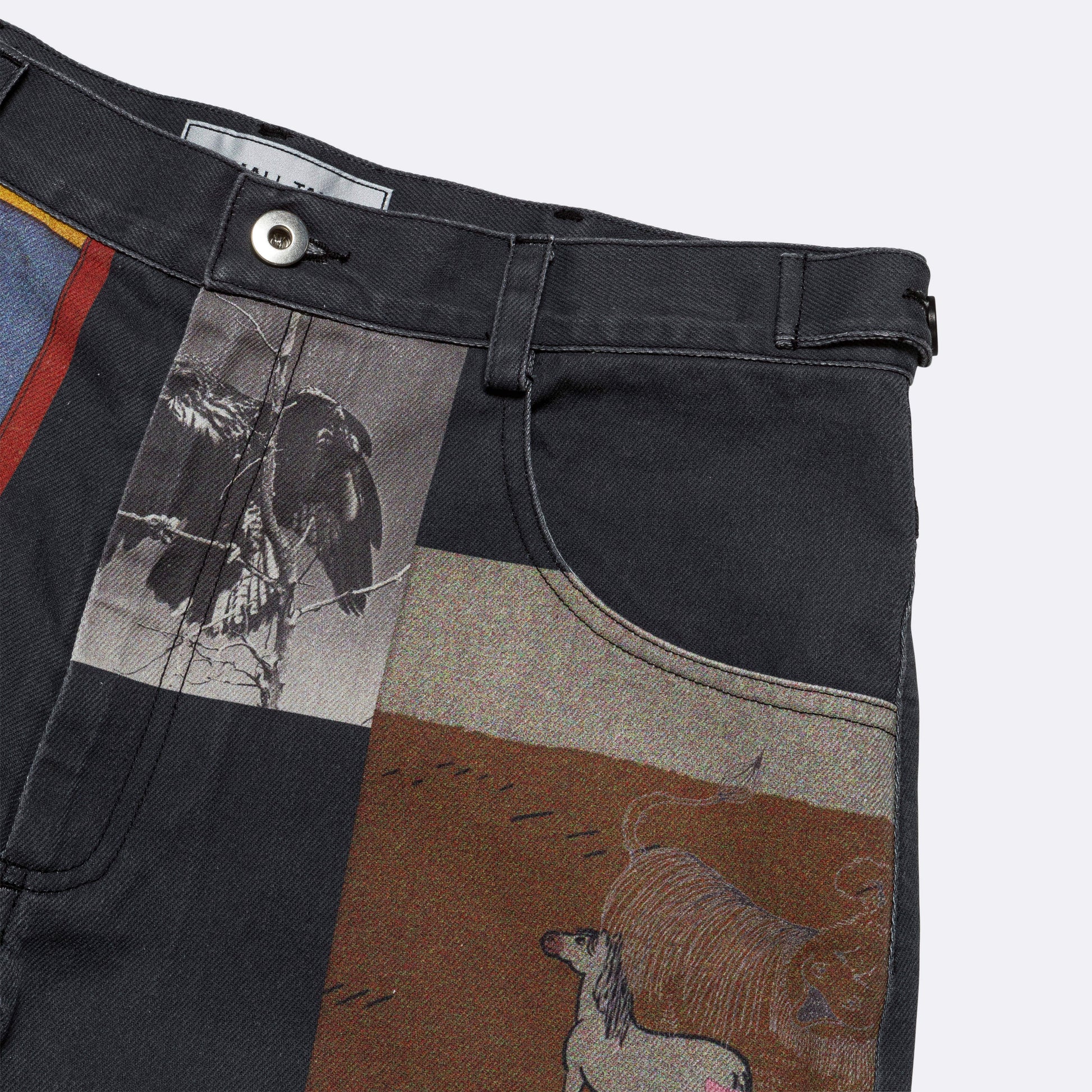 Printed Denim Jean Cut Trouser - Washed Navy/Printed Collage