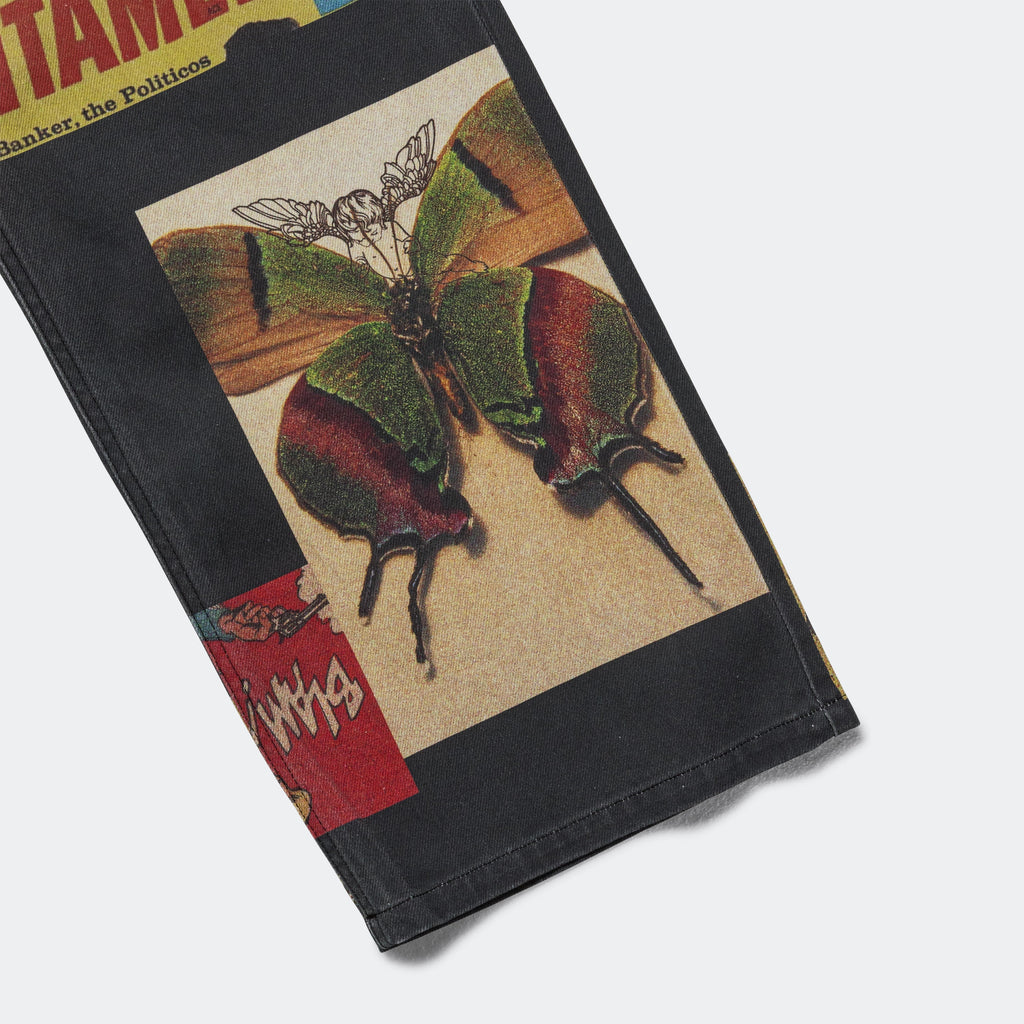 Printed Denim Jean Cut Trouser - Washed Navy/Printed Collage