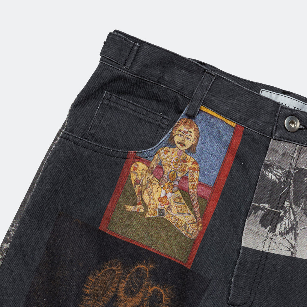 Printed Denim Jean Cut Trouser - Washed Navy/Printed Collage
