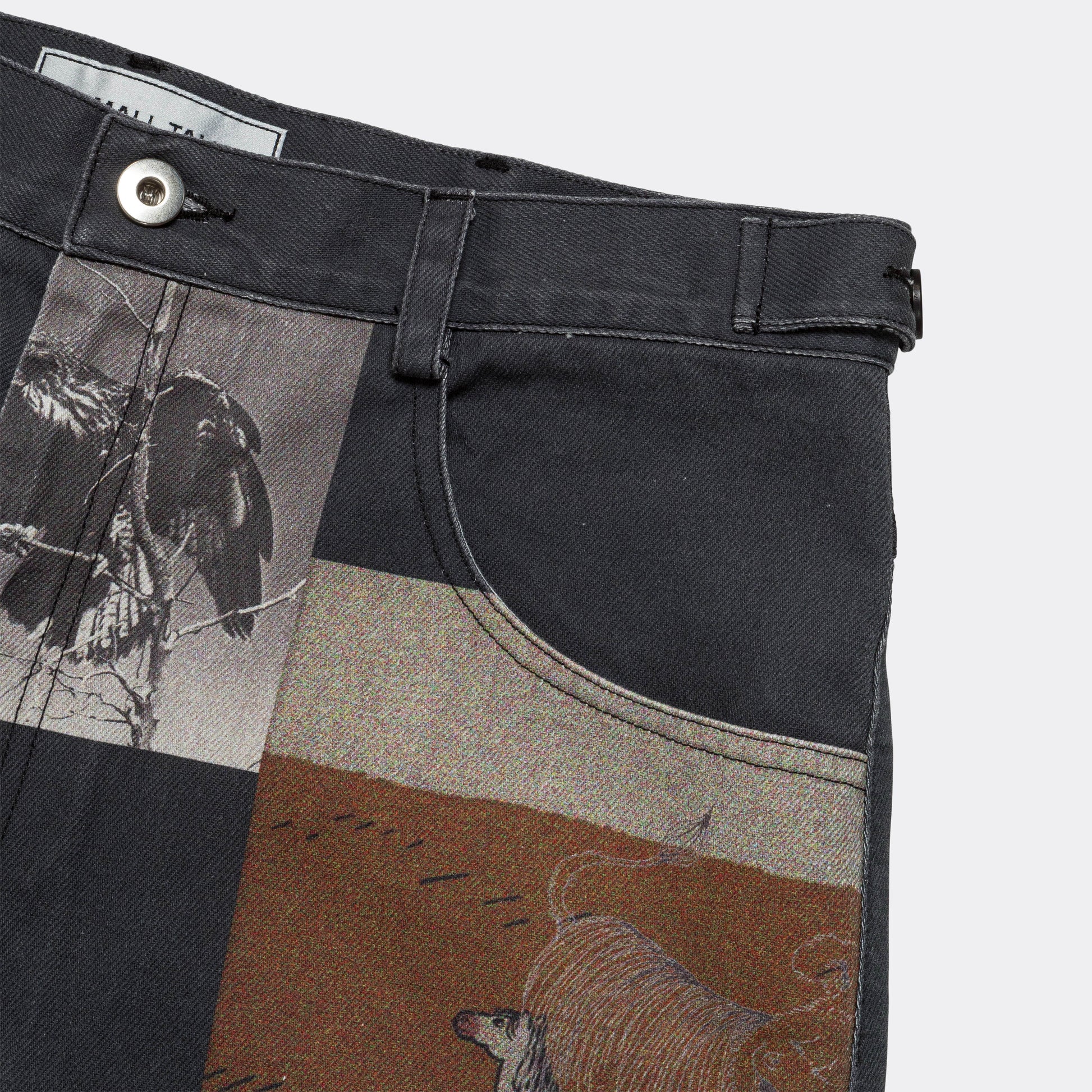 Printed Denim Jean Cut Trouser - Washed Navy/Printed Collage