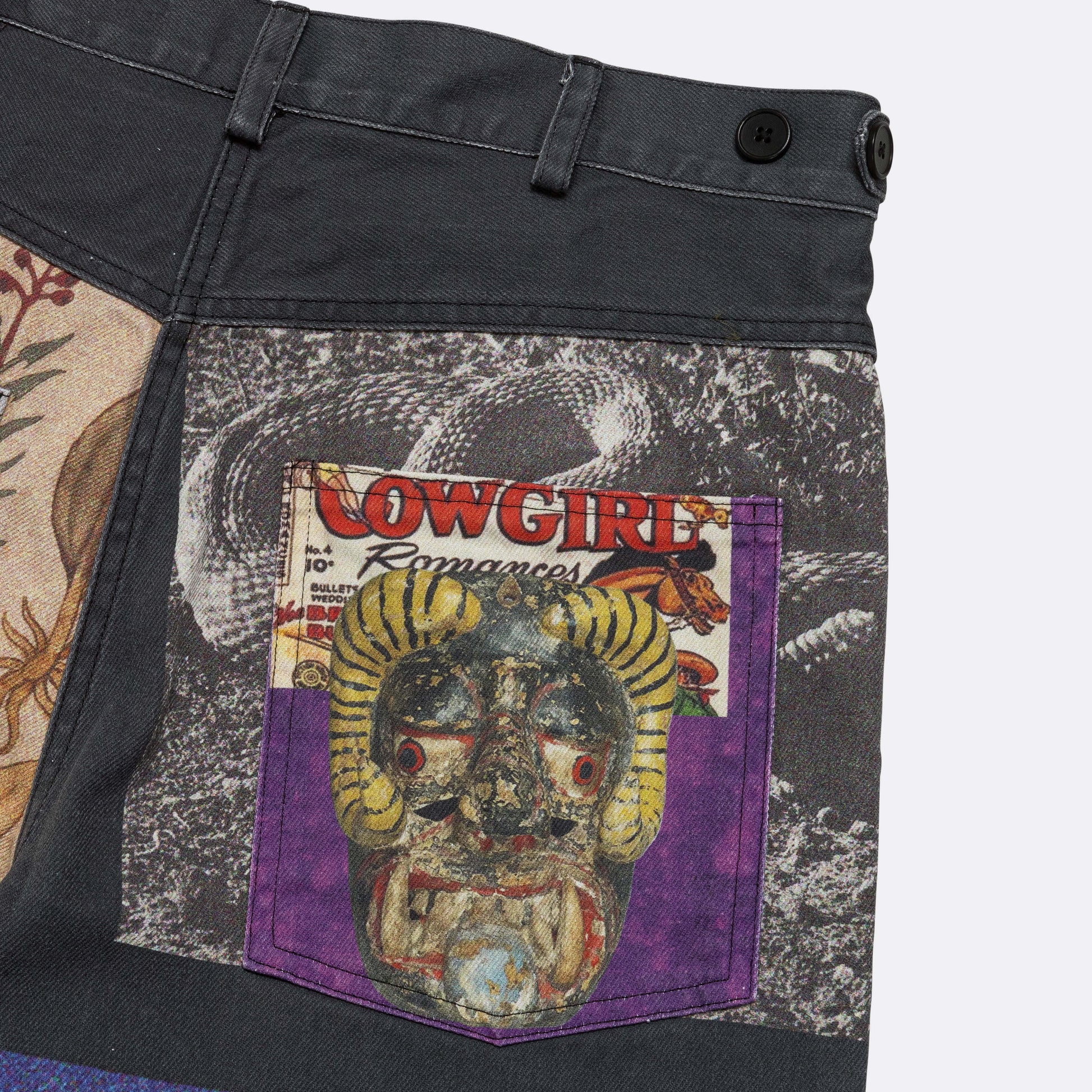 Printed Denim Jean Cut Trouser - Washed Navy/Printed Collage