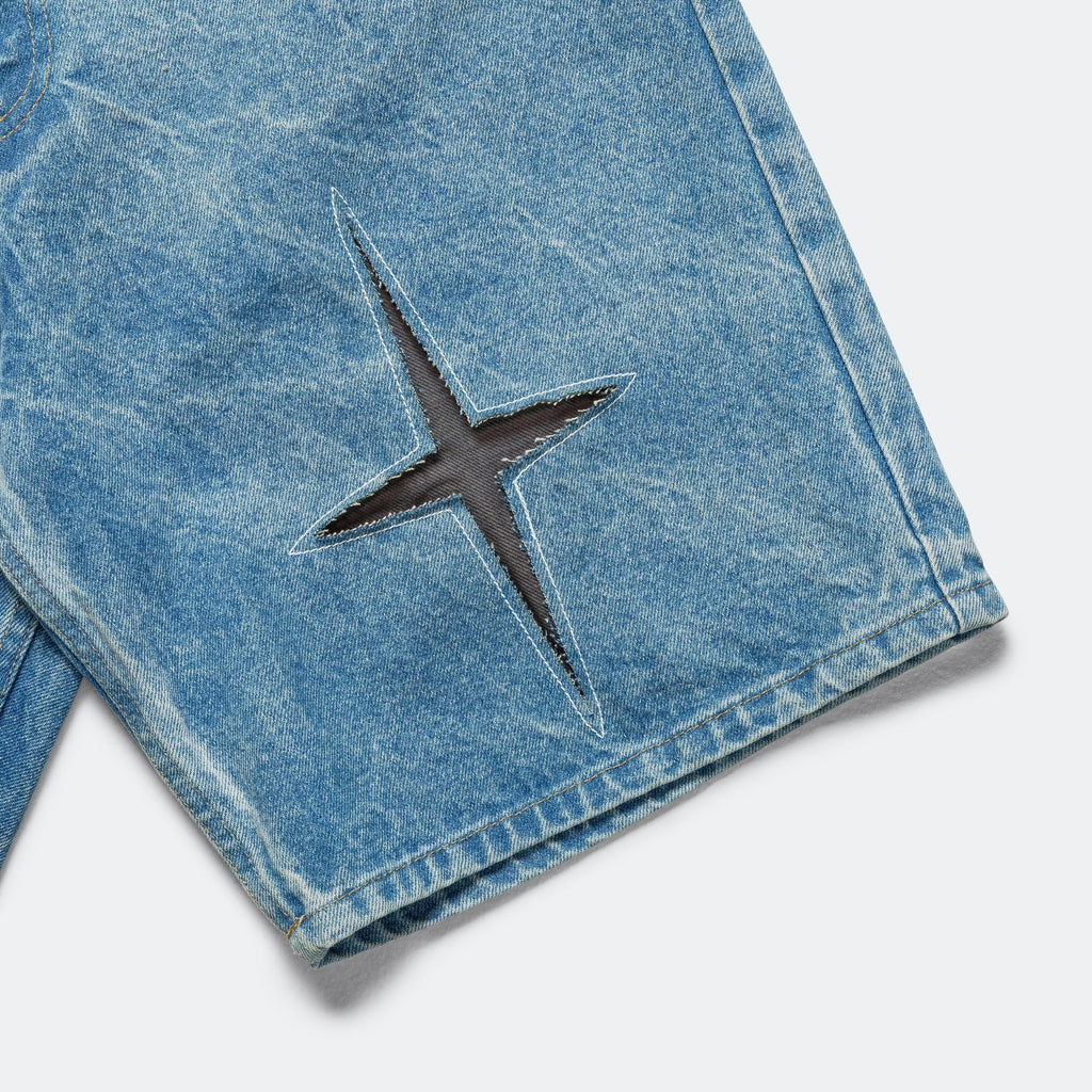 Star Cutout Jean Short - Blue Indigo