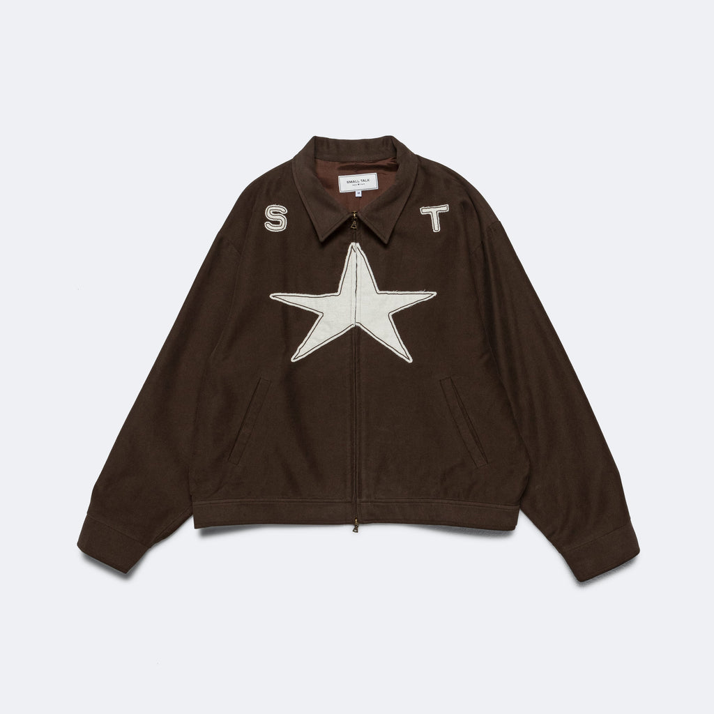 Zip Front Jacket 'Out To Pasture' Appliqué - Dark Brown
