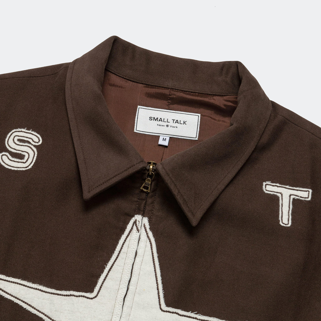 Zip Front Jacket 'Out To Pasture' Appliqué - Dark Brown