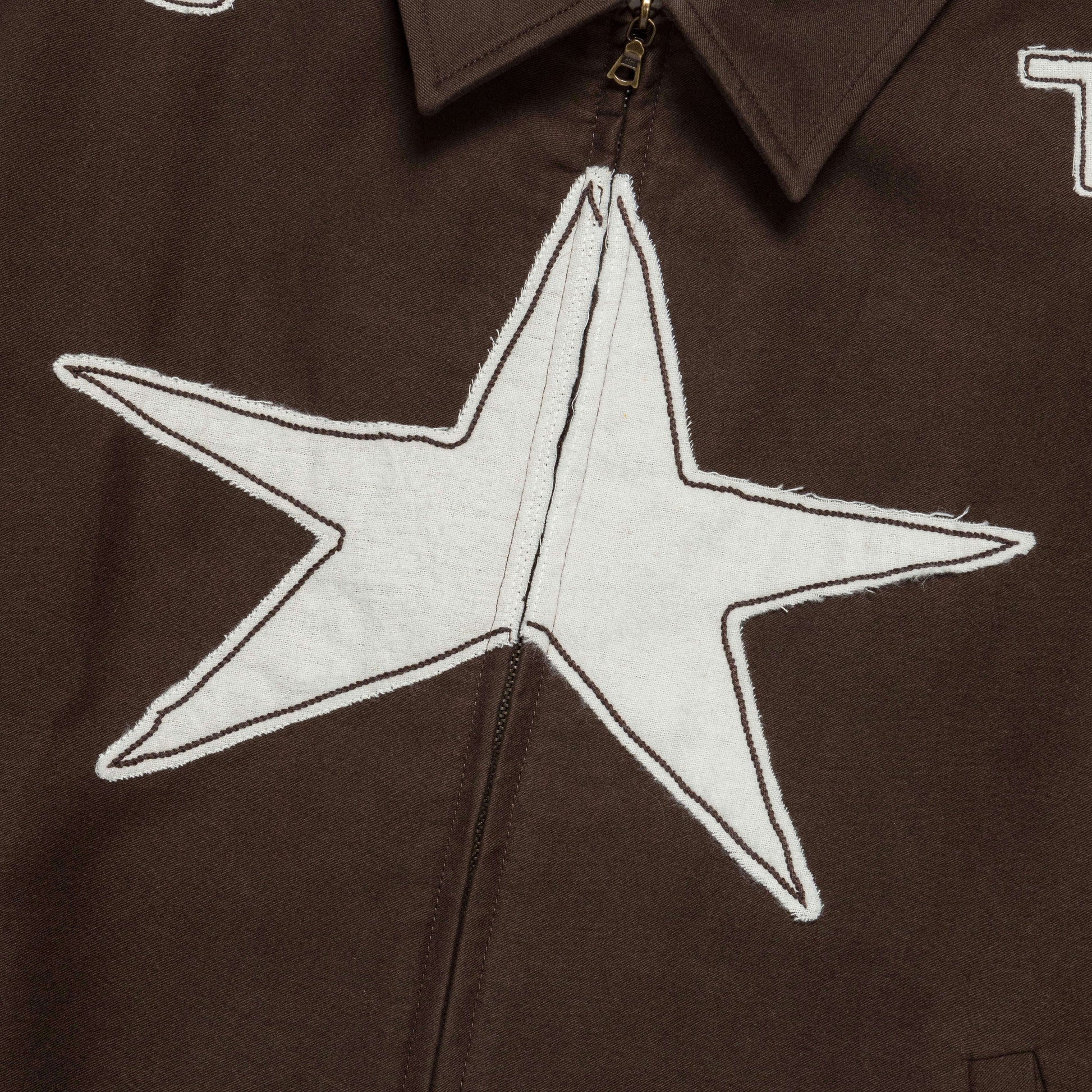 Zip Front Jacket 'Out To Pasture' Appliqué - Dark Brown