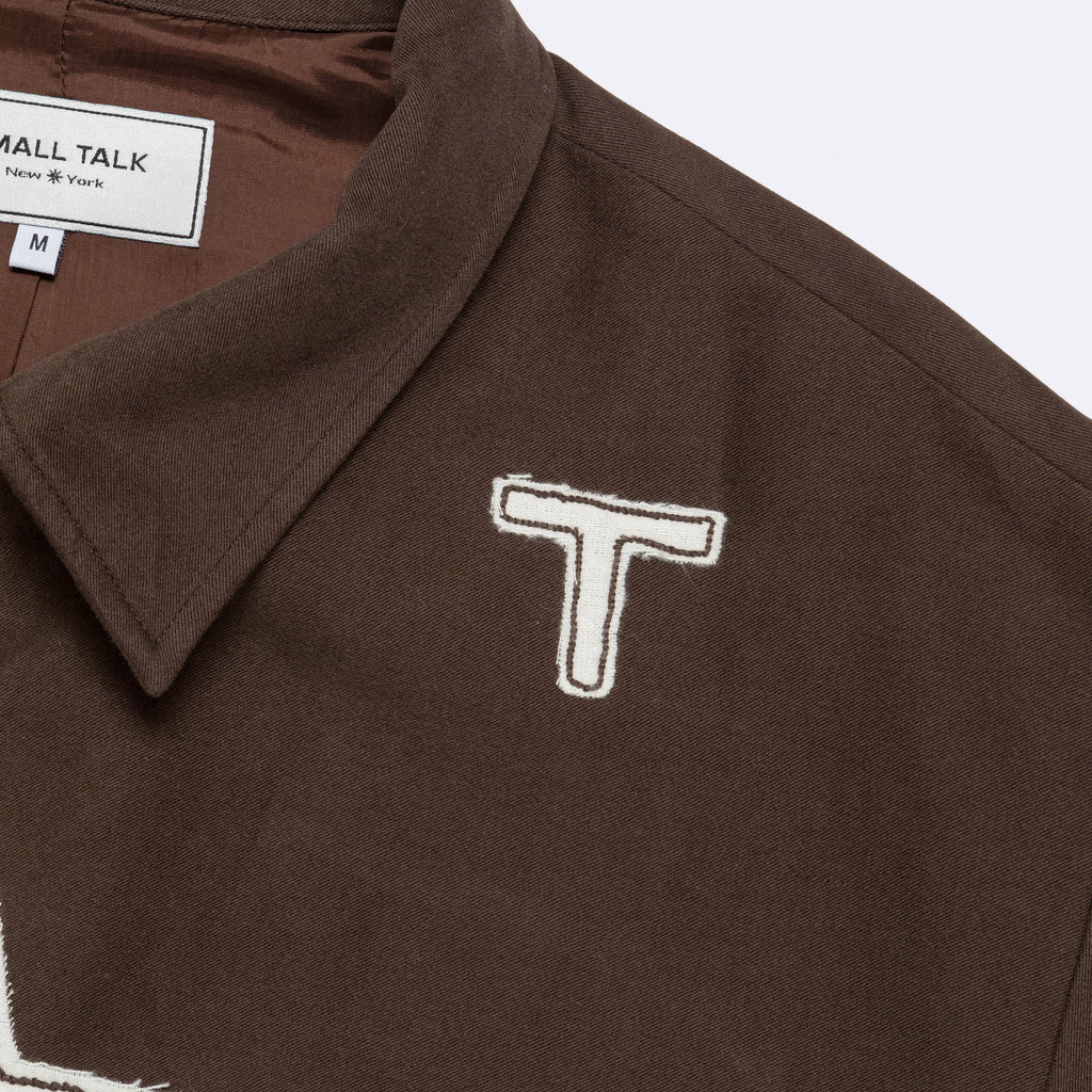 Zip Front Jacket 'Out To Pasture' Appliqué - Dark Brown