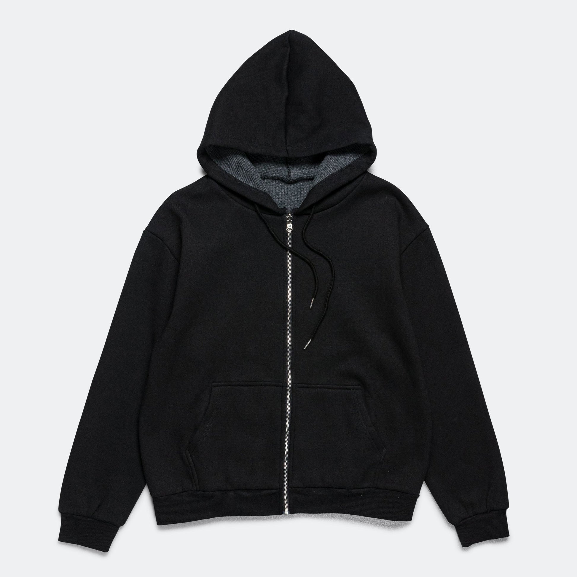 Reversible Zip-Up Hood - Black/Charcoal Waffle