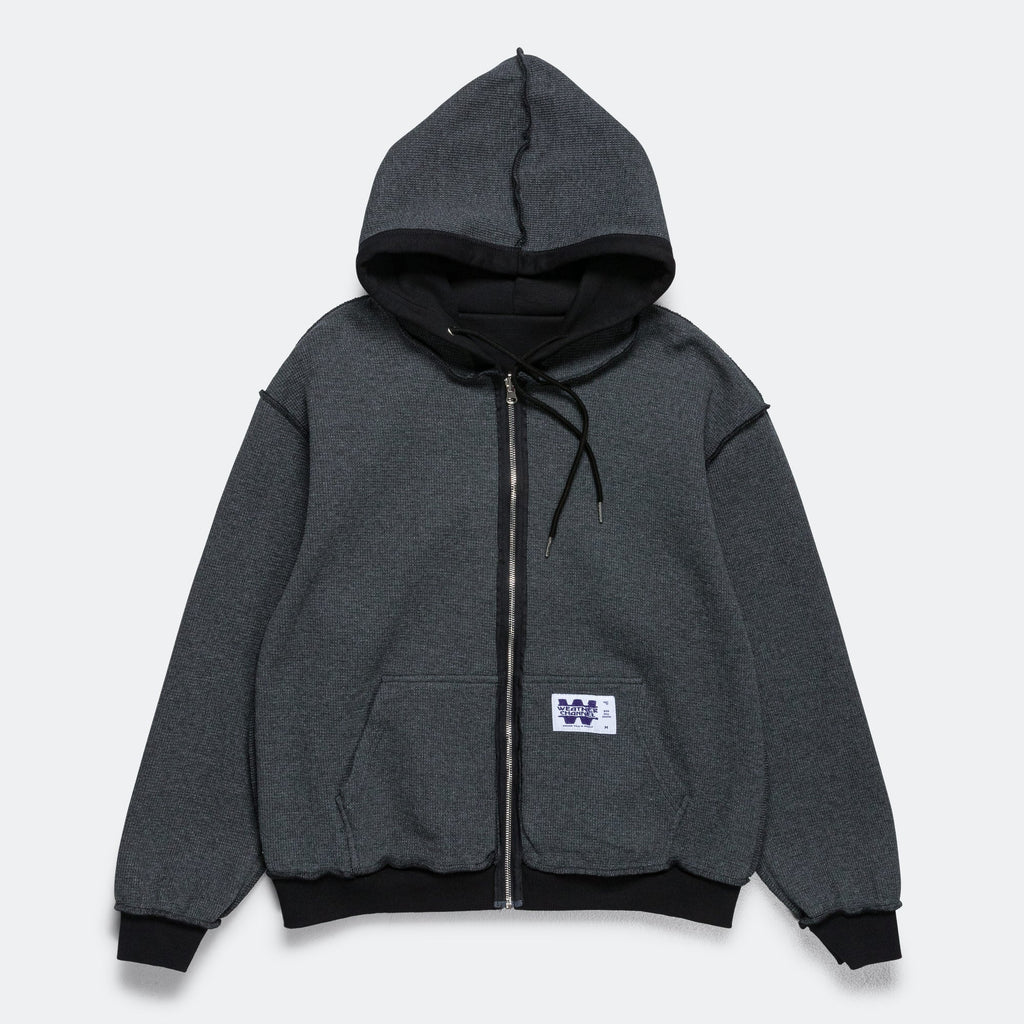 Reversible Zip-Up Hood - Black/Charcoal Waffle