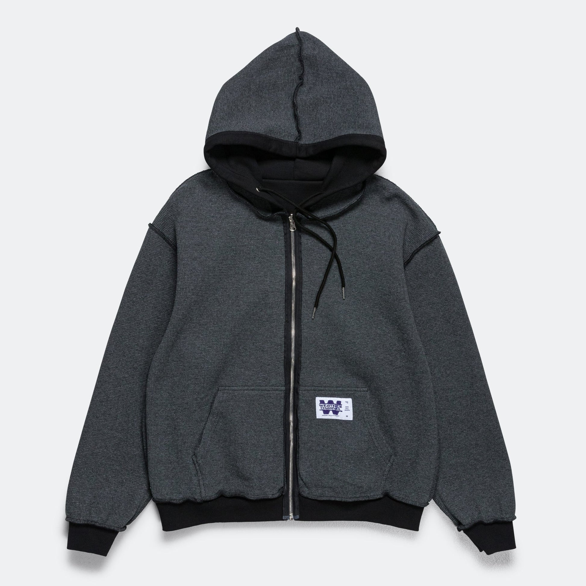 Reversible Zip-Up Hood - Black/Charcoal Waffle