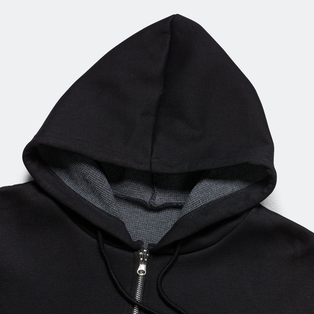 Reversible Zip-Up Hood - Black/Charcoal Waffle