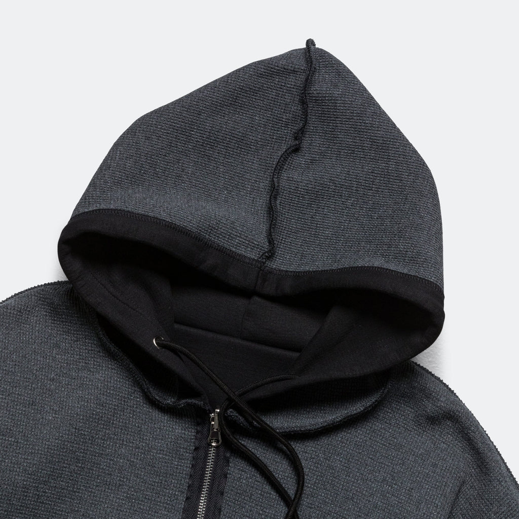 Reversible Zip-Up Hood - Black/Charcoal Waffle