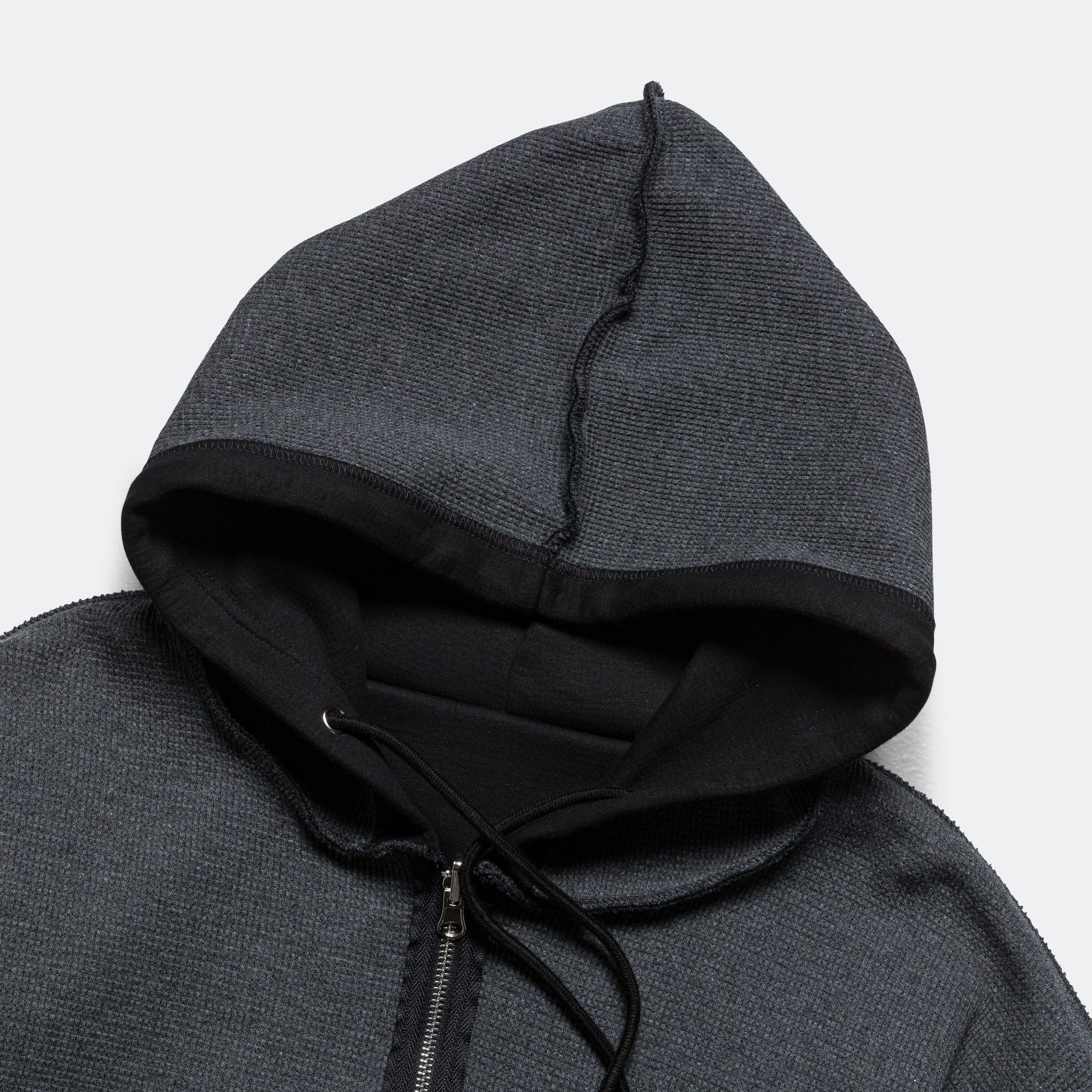 Reversible Zip-Up Hood - Black/Charcoal Waffle