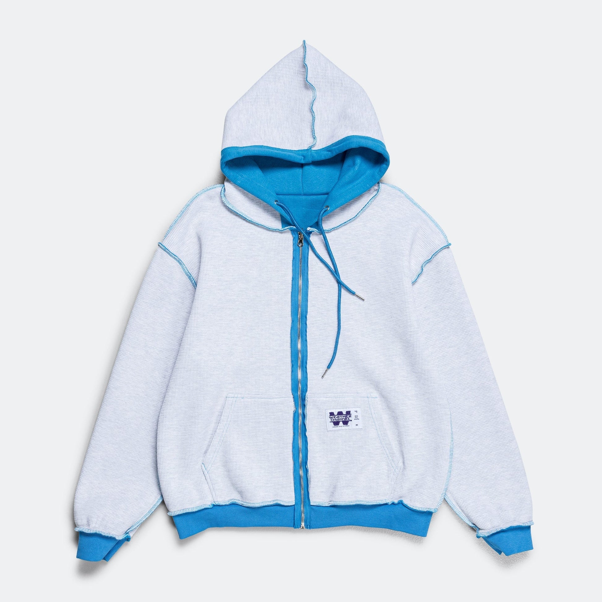 Reversible Zip-Up Hood - Cerulean Blue/Marble Waffle