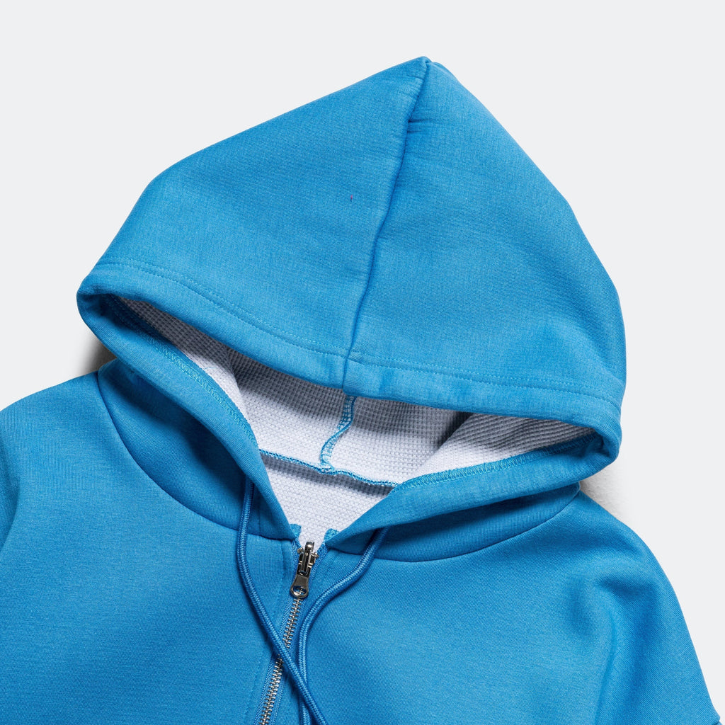 Reversible Zip-Up Hood - Cerulean Blue/Marble Waffle