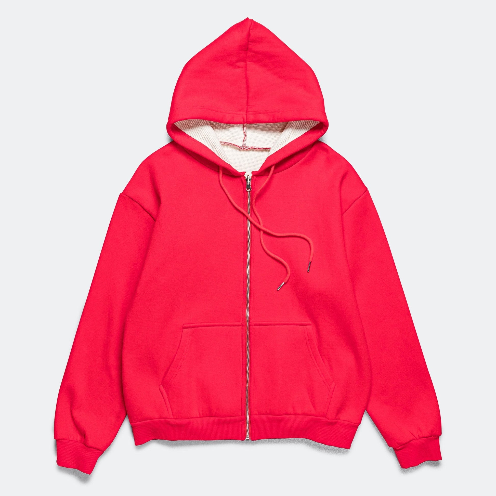 Reversible Zip-Up Hood - Red/Cream Waffle