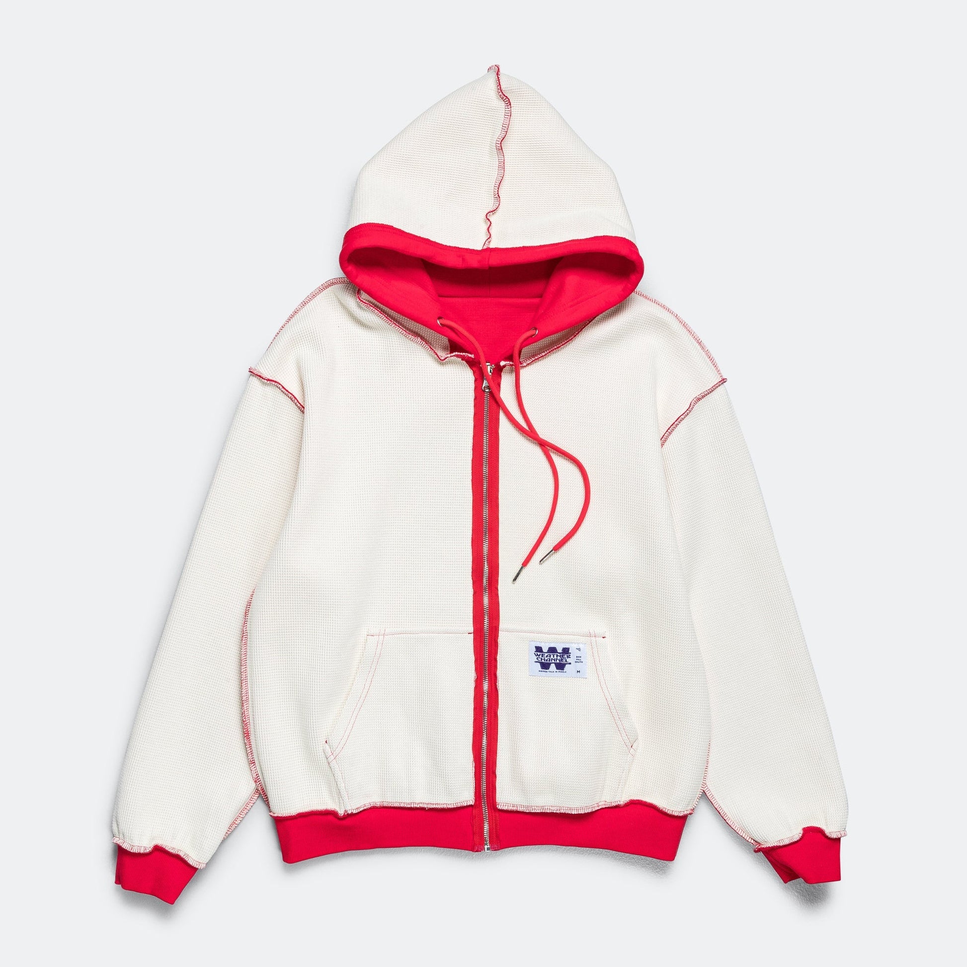 Reversible Zip-Up Hood - Red/Cream Waffle