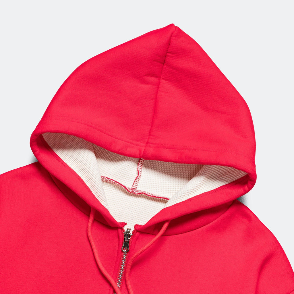 Reversible Zip-Up Hood - Red/Cream Waffle