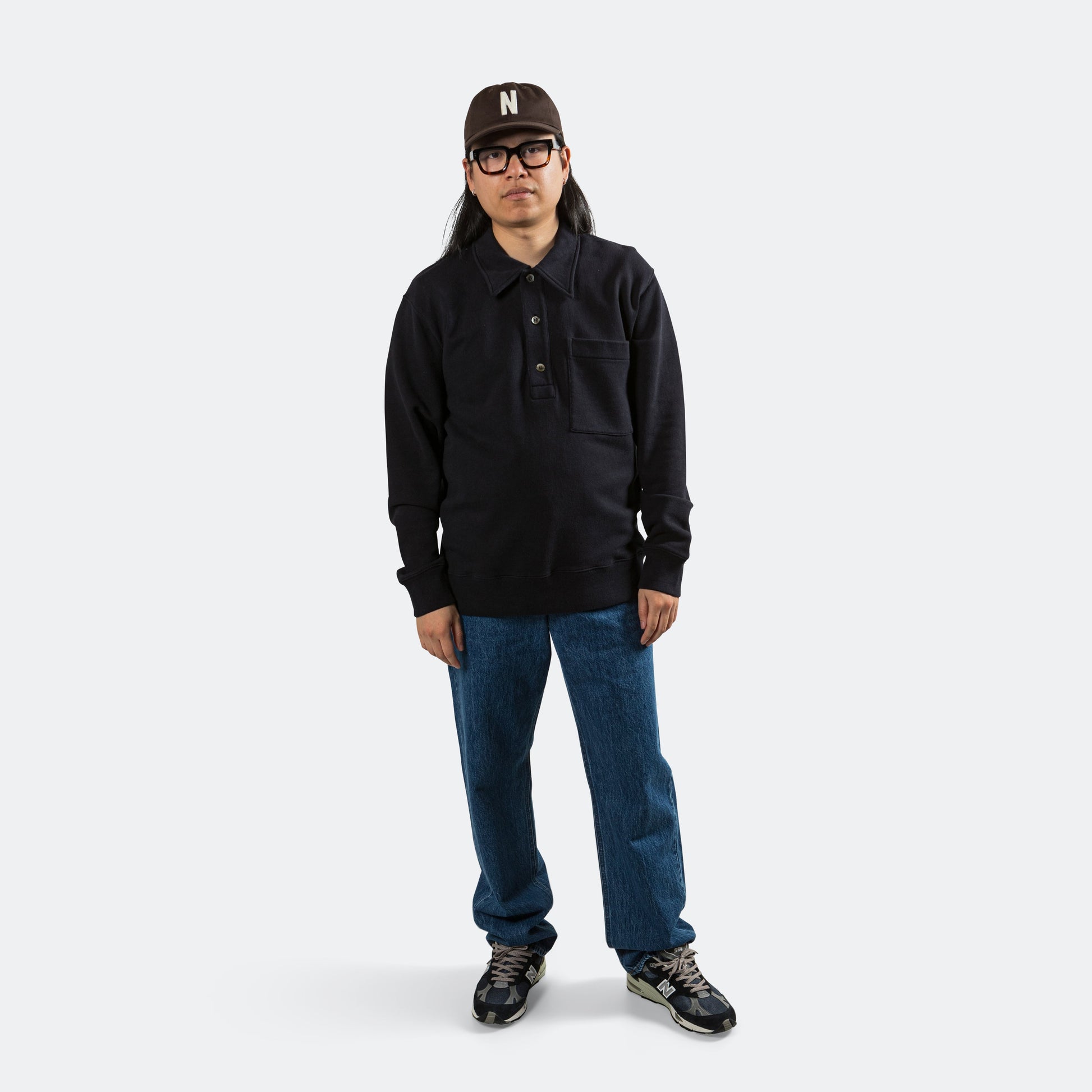 Fraser Relaxed Loopback Tab Series LS Polo - Dark Navy