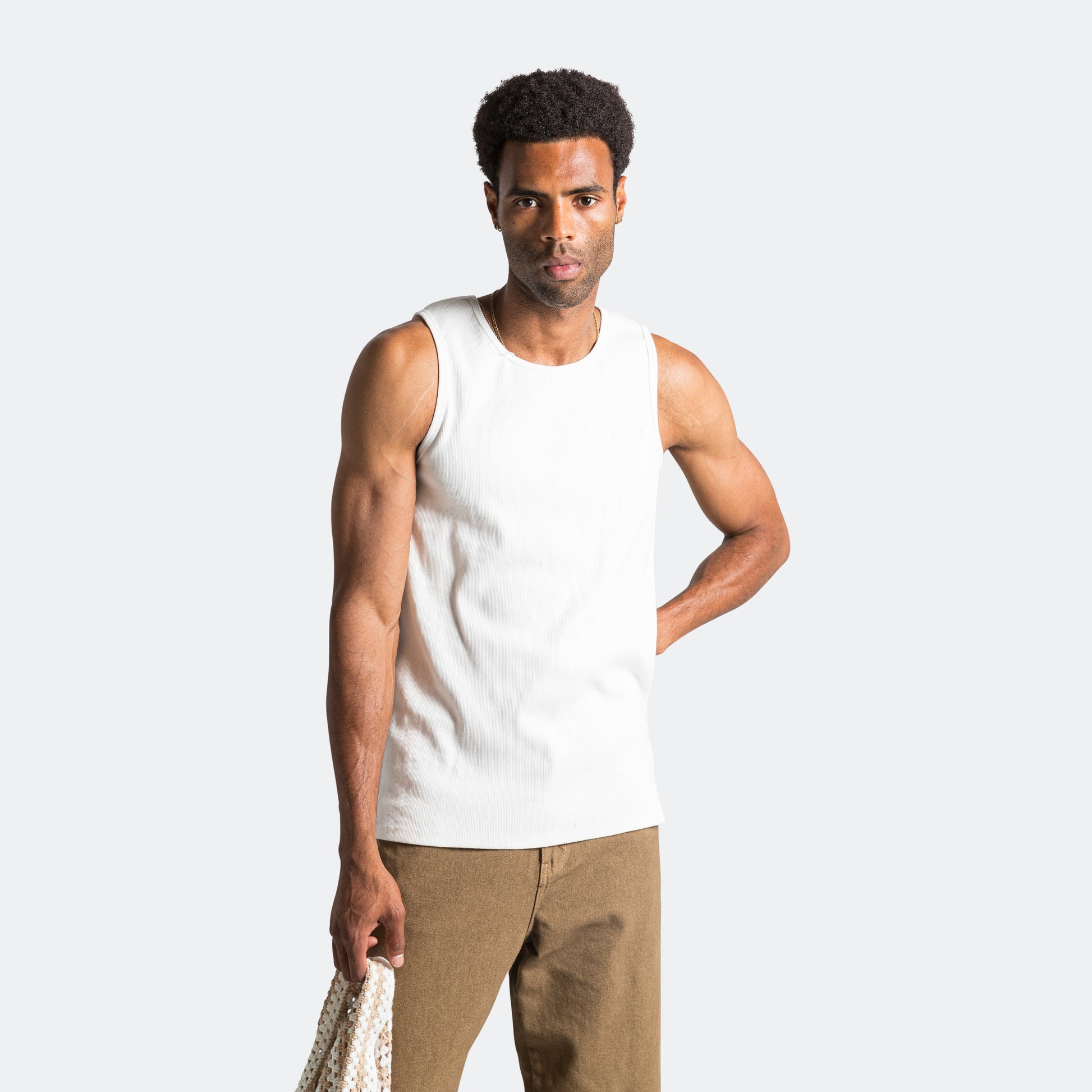 Ribbed Singlet - White