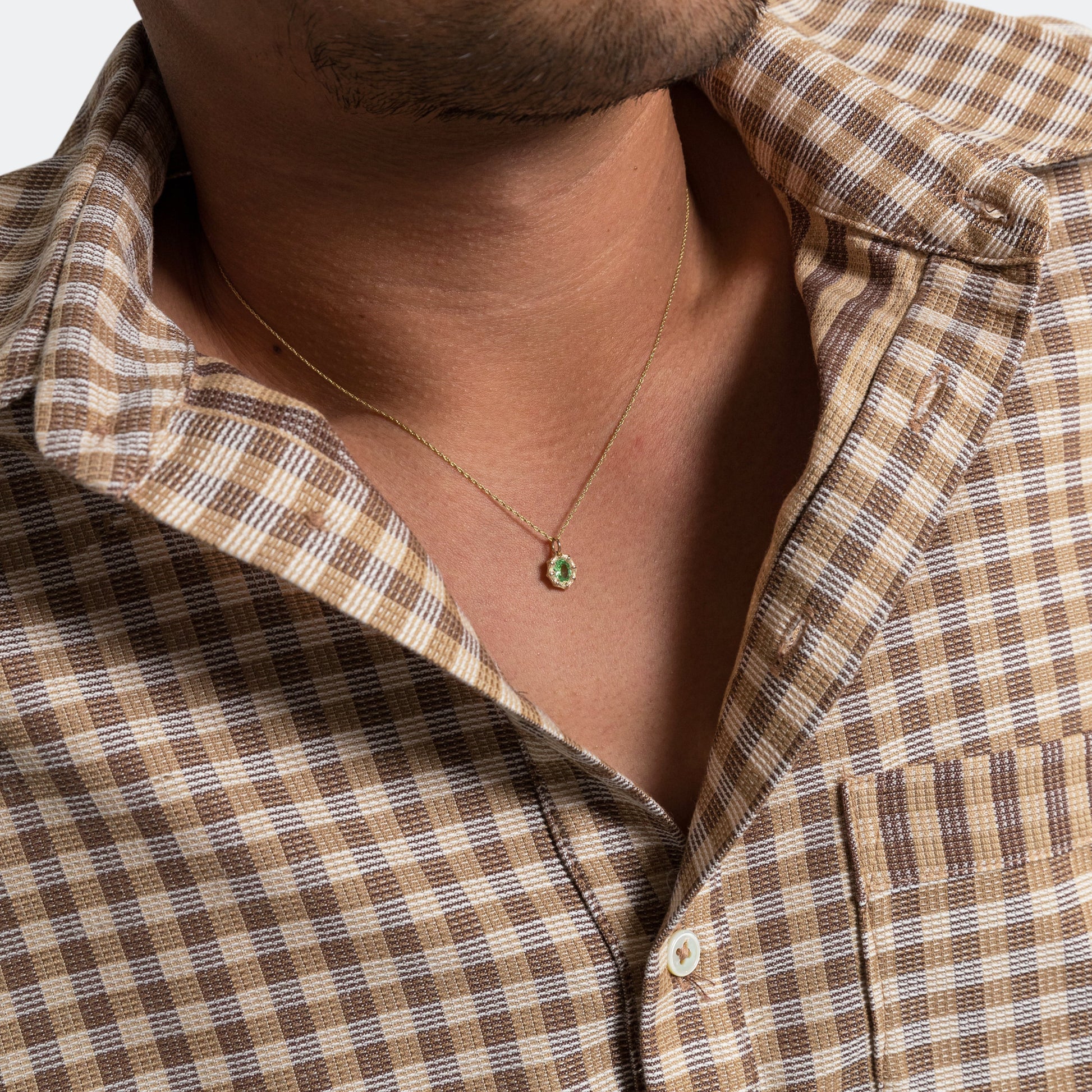 Mini Bamboo Pendant - Green Sapphire/9K Gold
