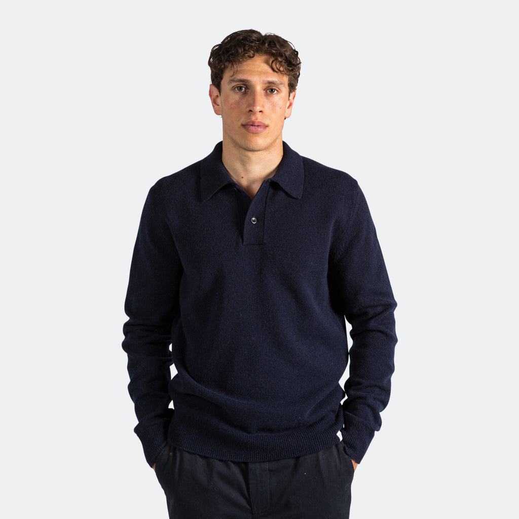 Marco Merino Lambswool Polo - Dark Navy