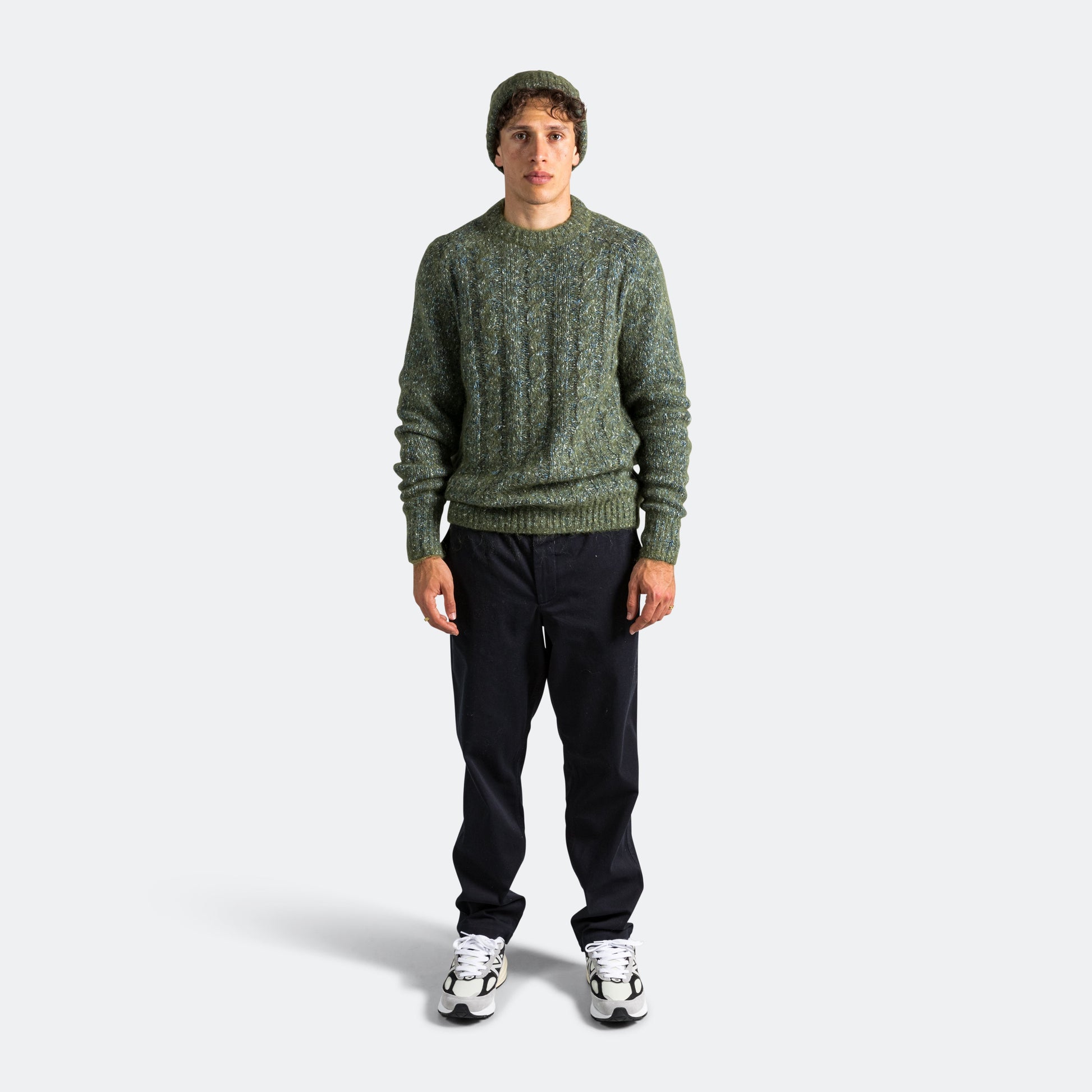 Ivar Cotton Alpaca Cable Sweater - Spruce Green