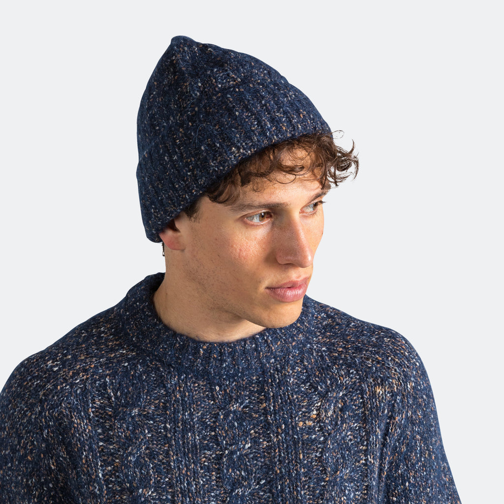 Cotton Alpaca Cable Beanie - Dark Navy