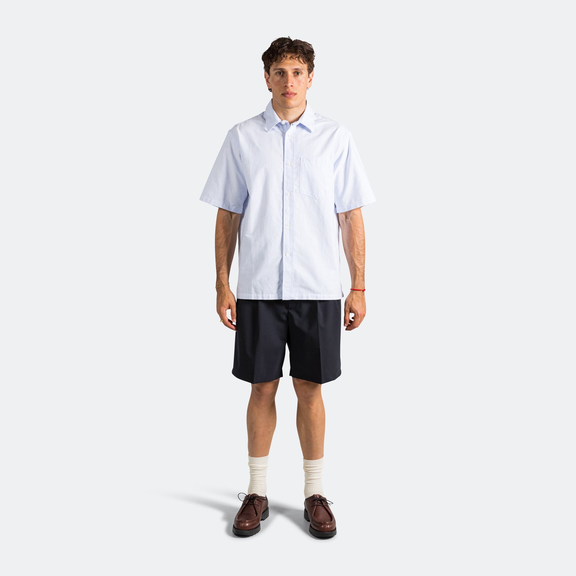 Ivan Oxford Monogram SS Shirt - Blue Stripe