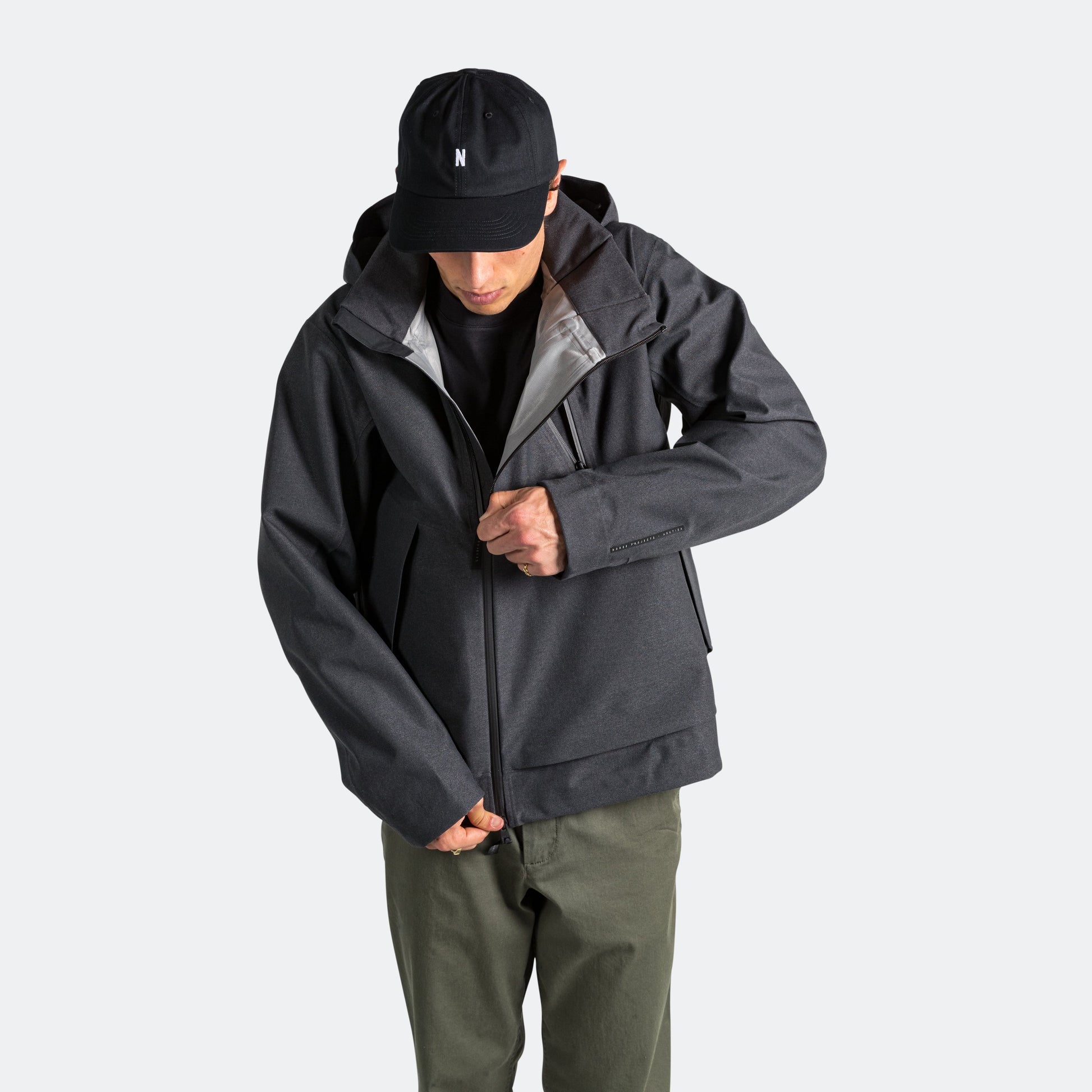 Textured Twill GORE-TEX® 3L Stand Collar Jacket - Charcoal Grey