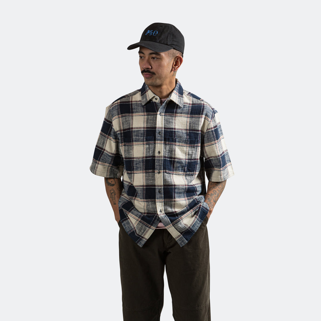 SS Pocket Shirt - Cream/Navy Plaid