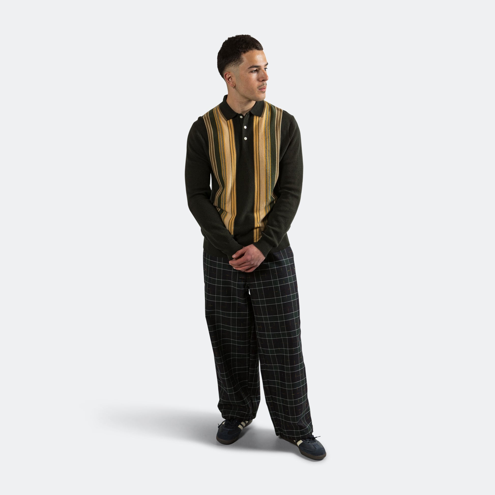 Knit Polo Stripe - Dark Green