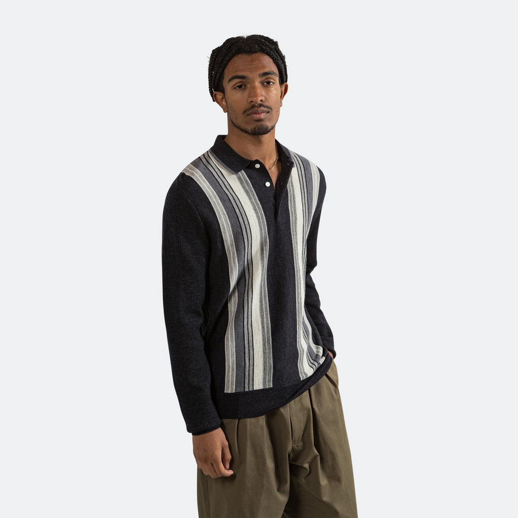 Knit Polo Stripe - Charcoal Grey