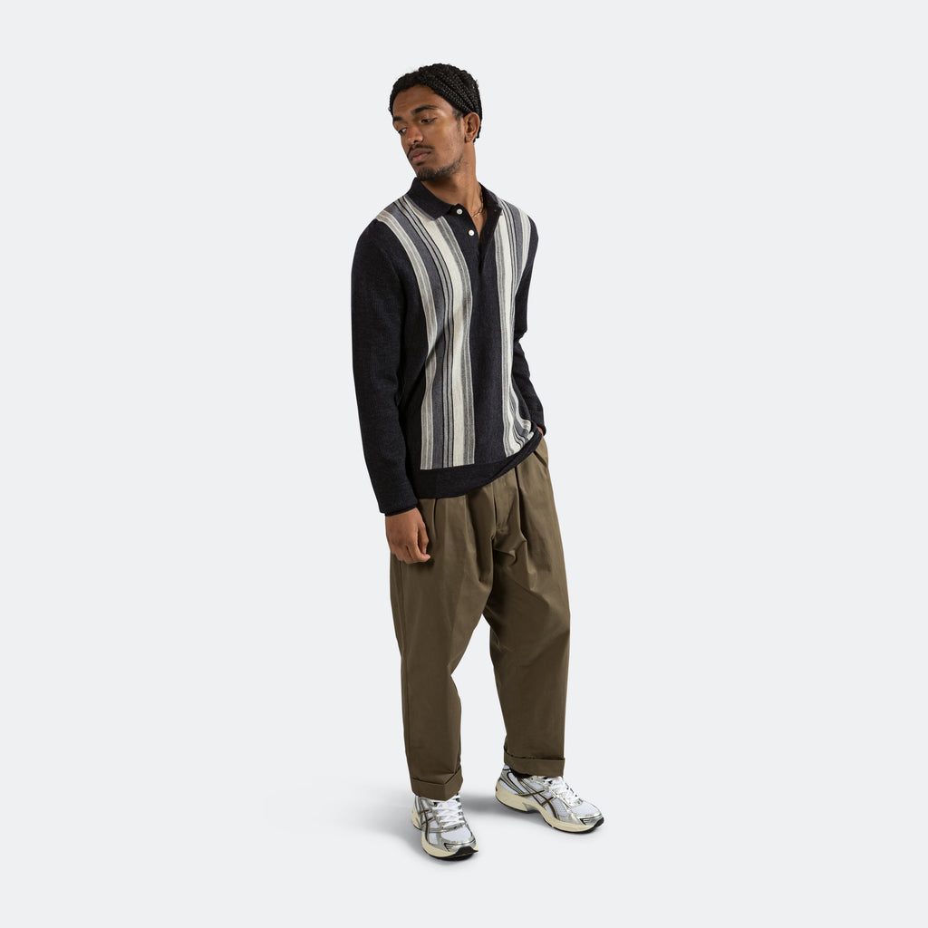 Knit Polo Stripe - Charcoal Grey