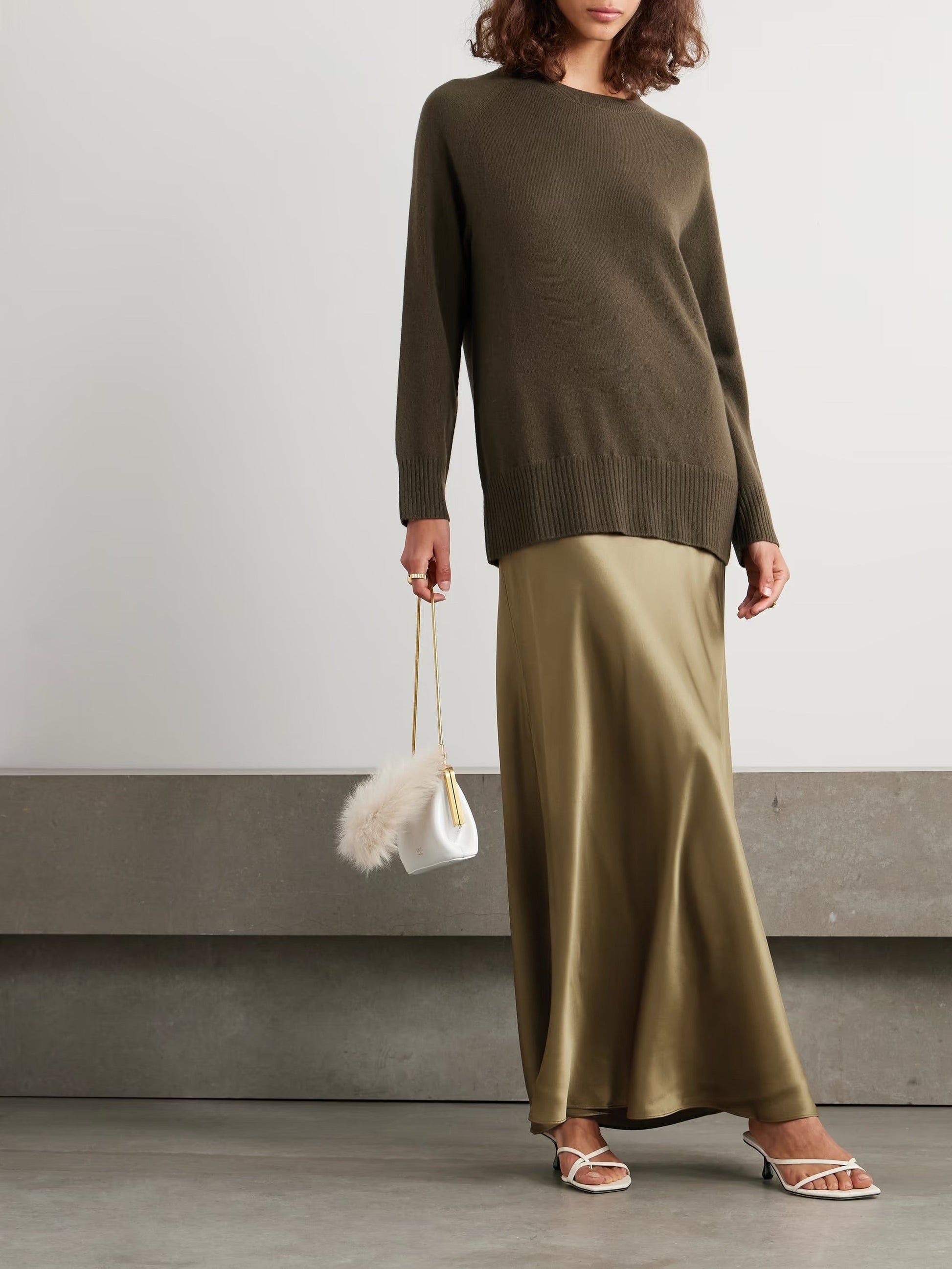 Monument cashmere and silk-satin maxi dress - Green
