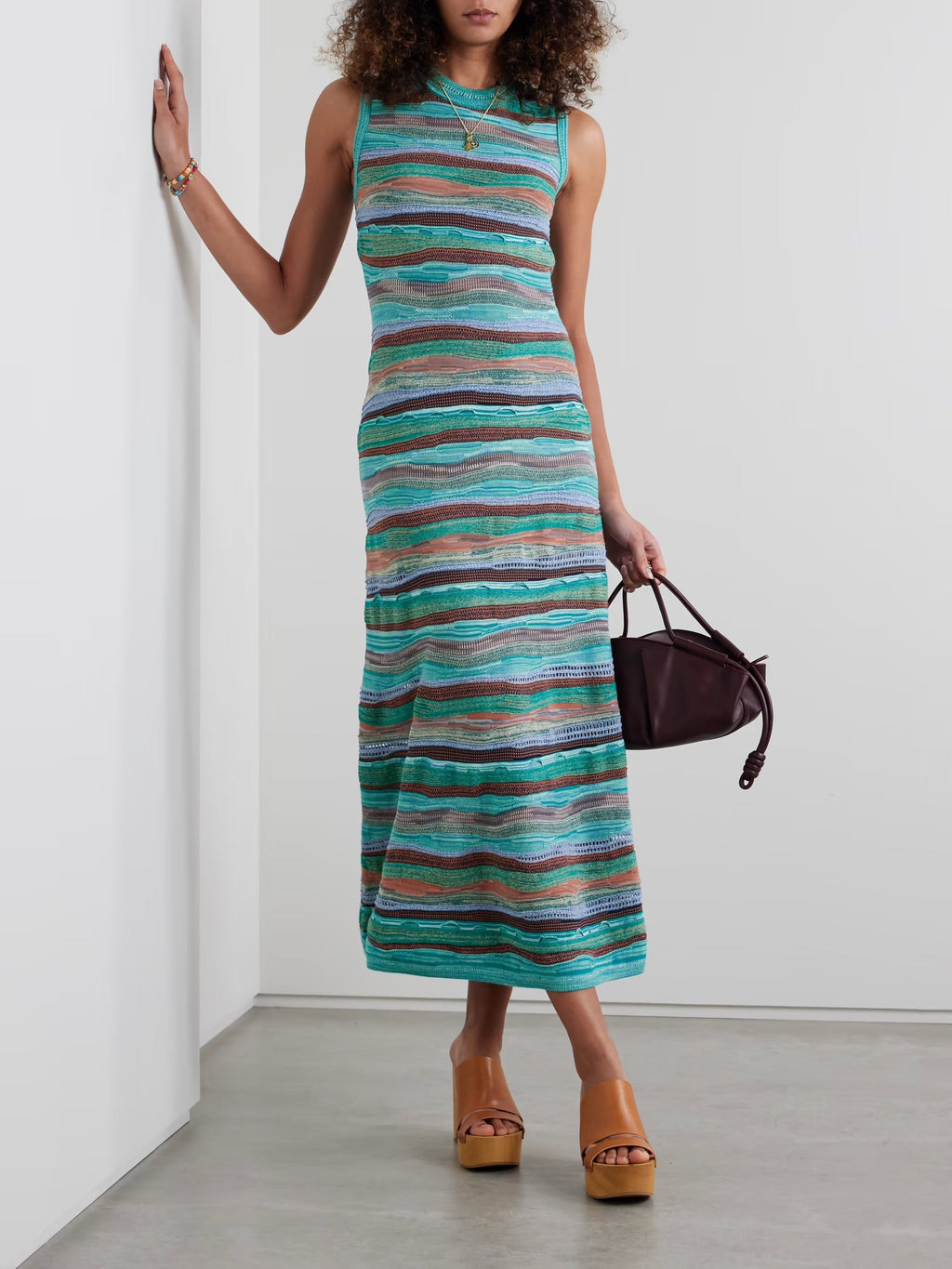 Fauna striped cotton-blend jacquard midi dress - Blue