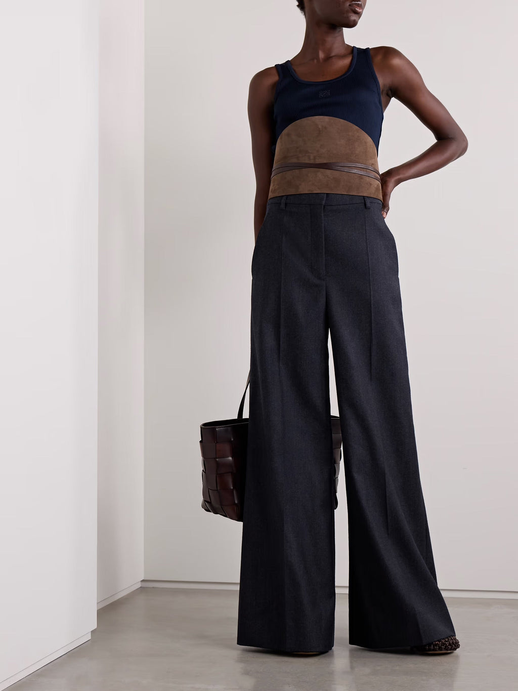 Pleated wool-twill wide-leg pants - Black