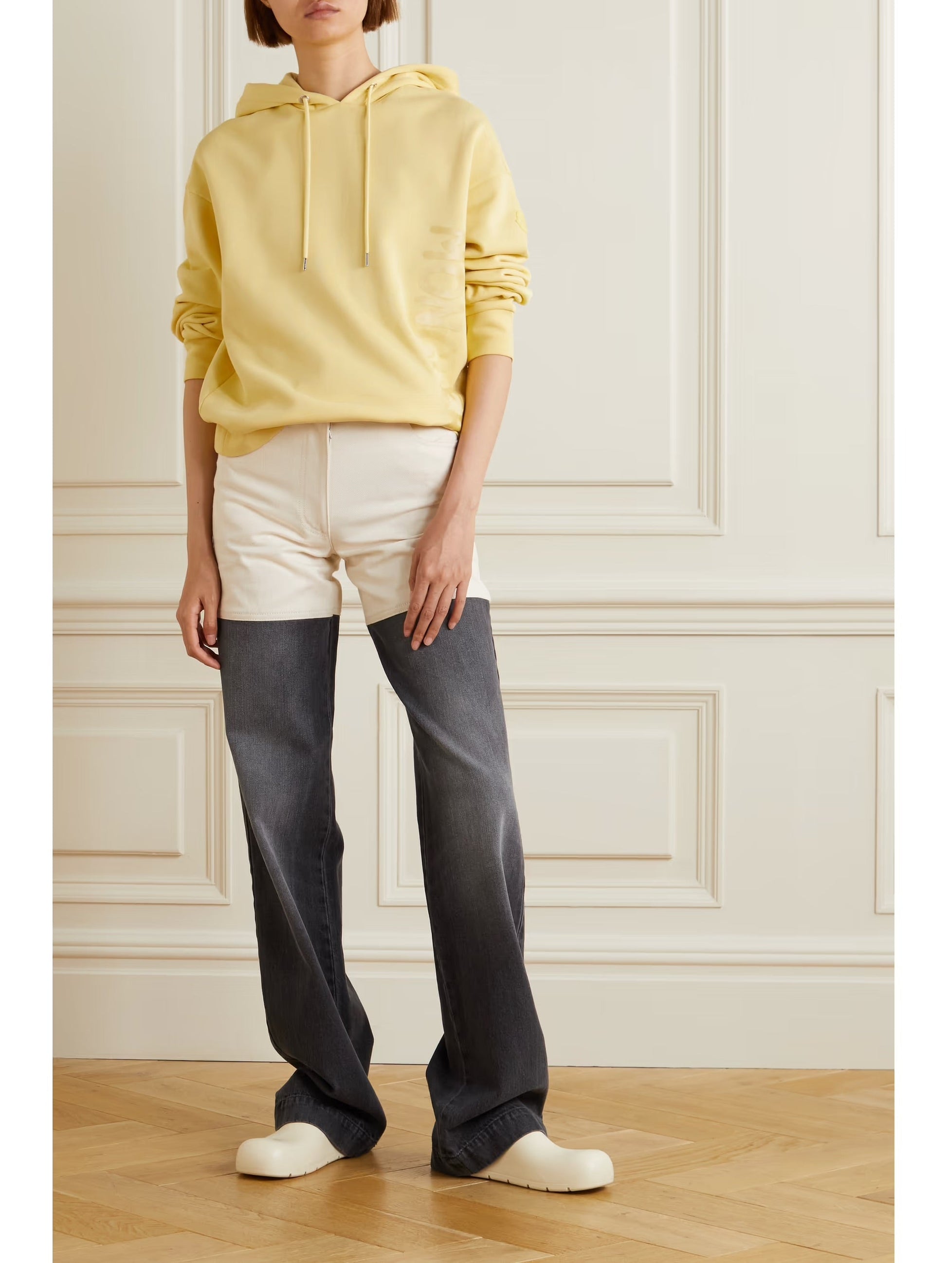 Printed cotton-blend jersey hoodie - Yellow