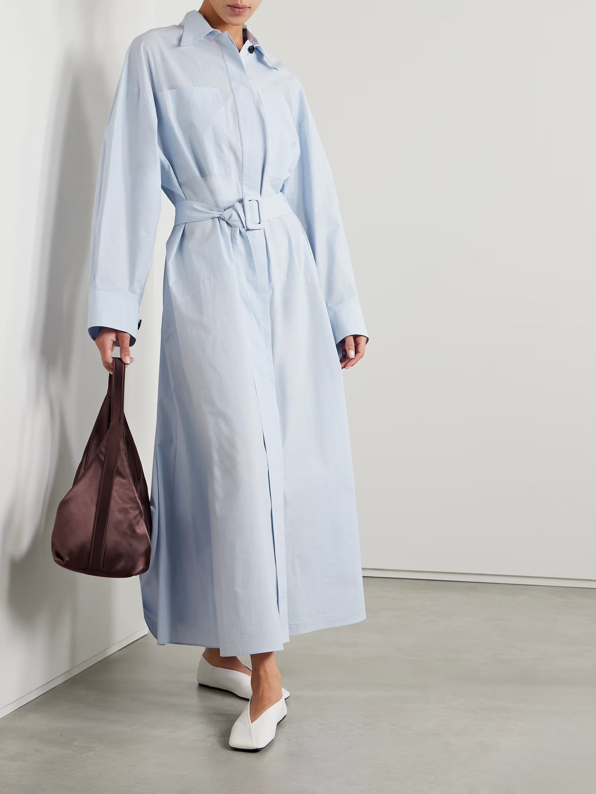 '+ NET SUSTAIN  belted organic cotton-poplin midi shirt dress - Blue