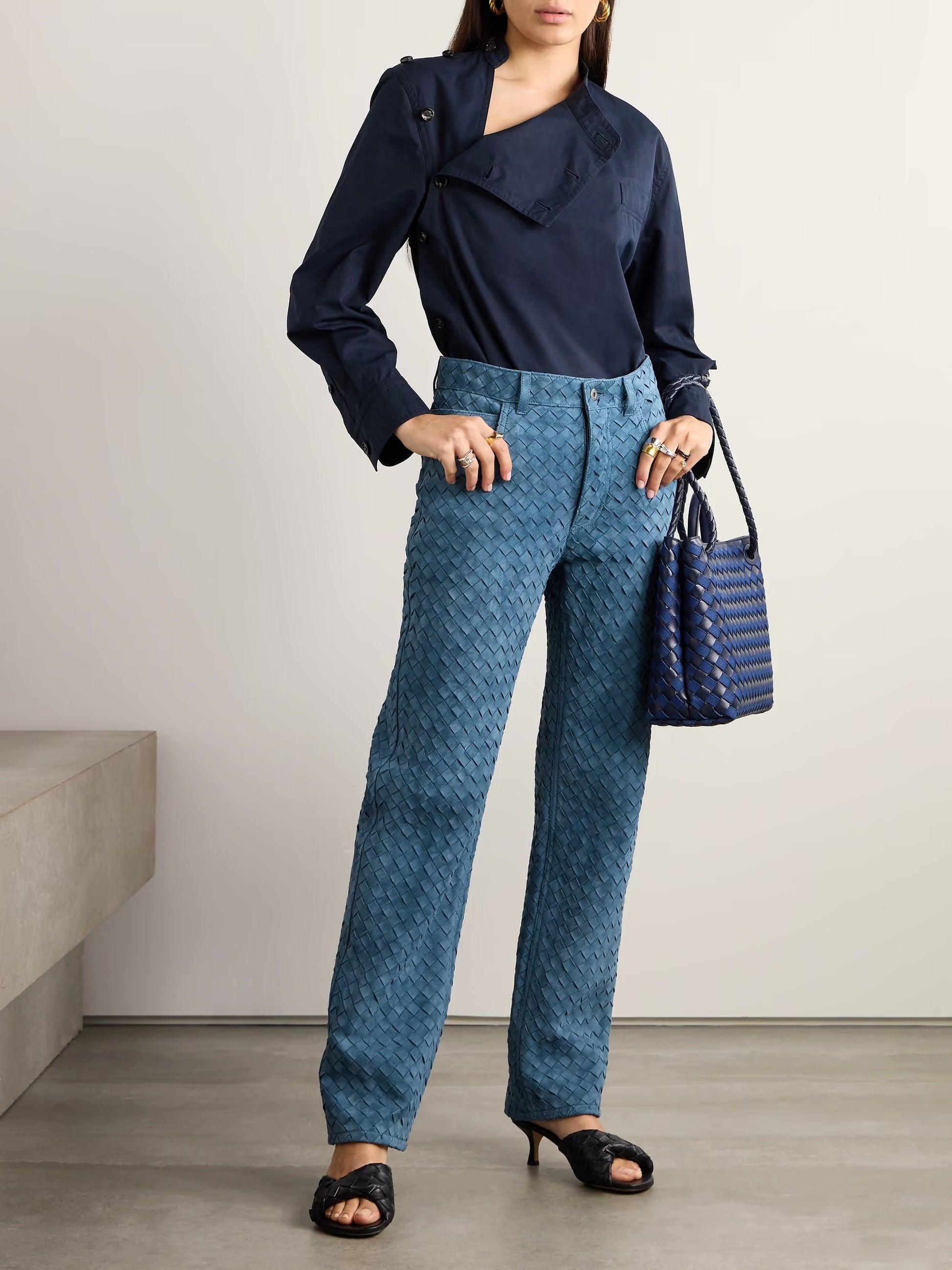 Intrecciato suede straight-leg pants - Blue