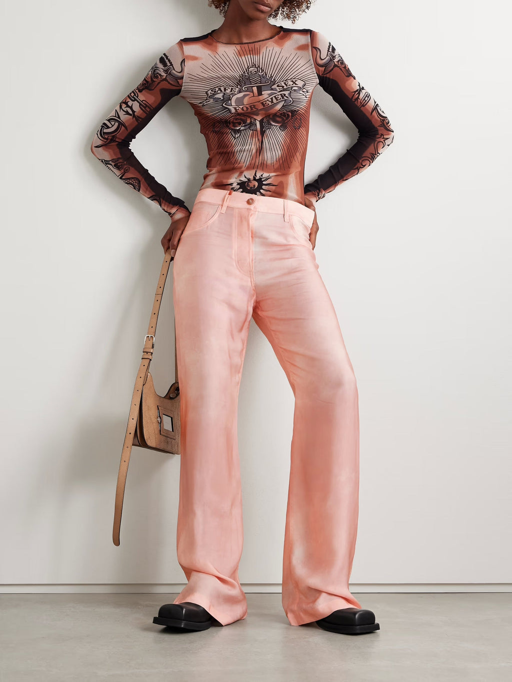 Satin-twill straight-leg pants - Pink