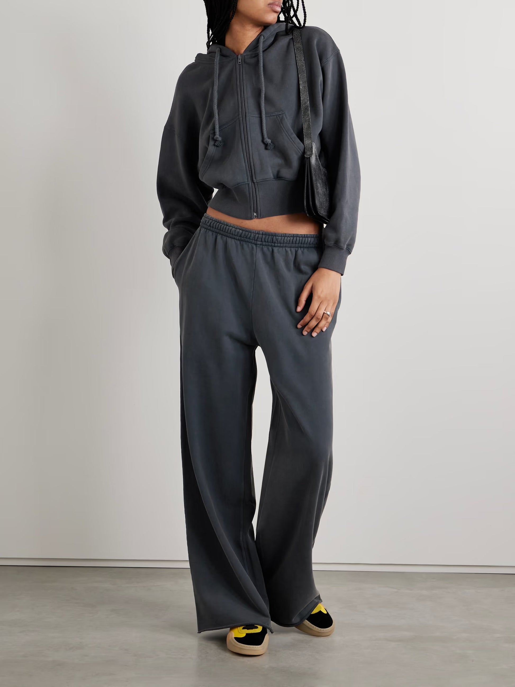 Appliquéd cotton-jersey zip-up hoodie - Charcoal