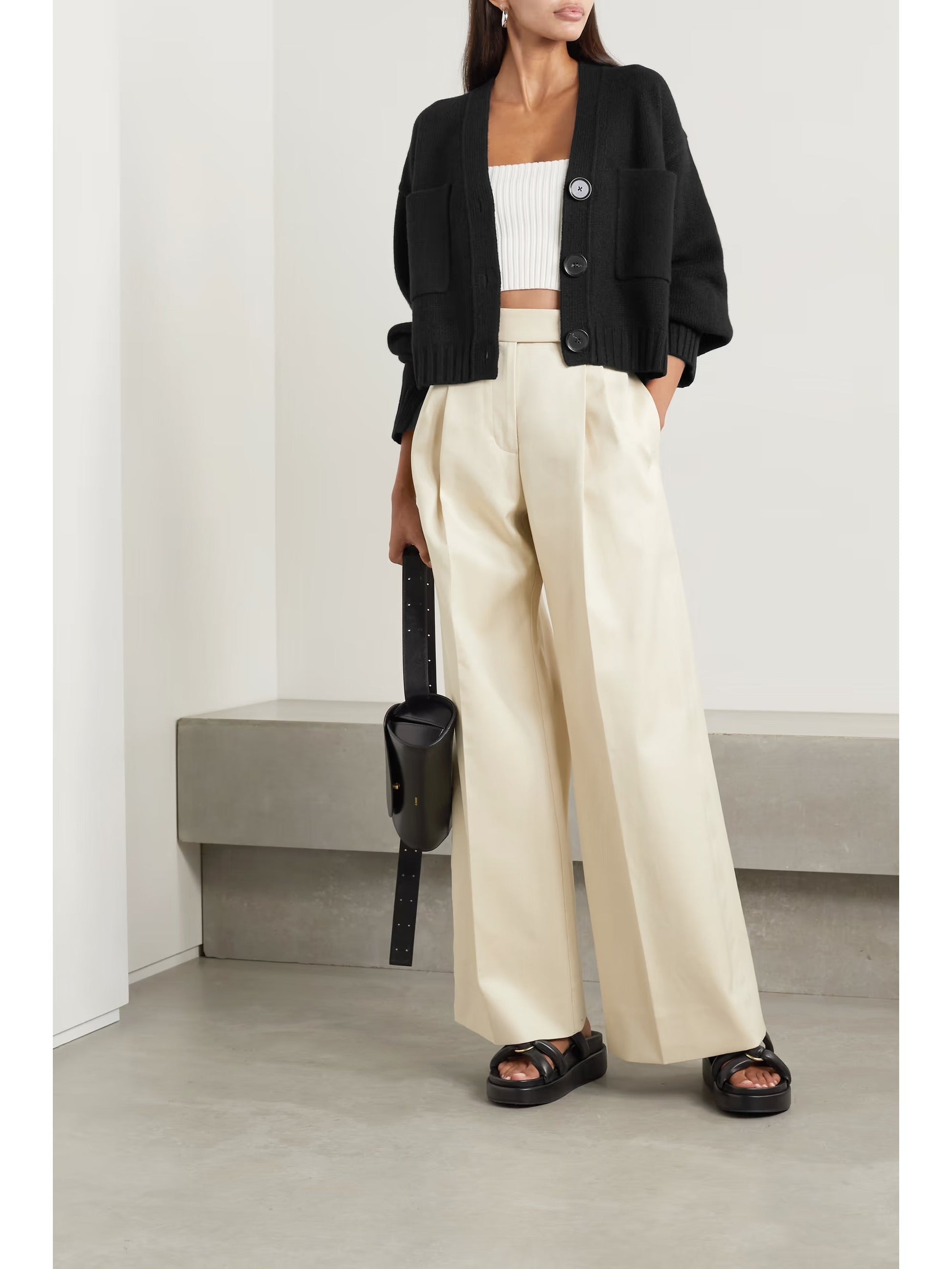 Cropped cashmere-blend cardigan - Black
