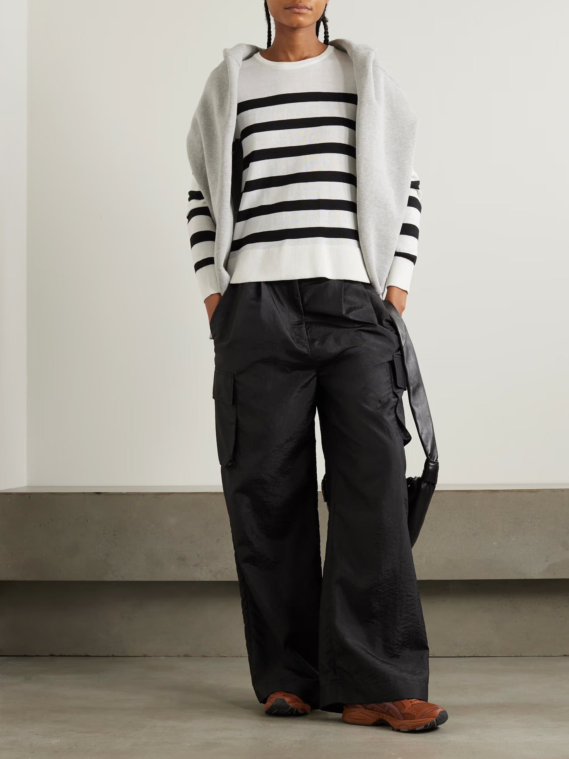 Hjellestad striped merino wool and cotton-blend sweater - Black White