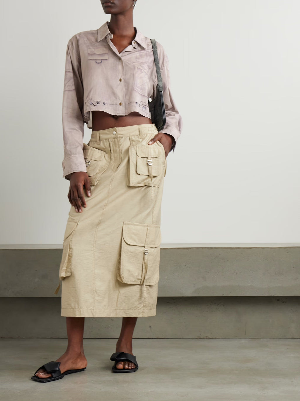Printed cotton cropped shirt - Grey